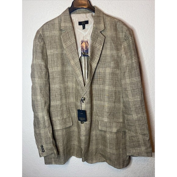 NEW Club Room Luxury Plaid Men 100% Linen 2 Button Blazer Sport Coat Jacket XXL - Picture 1 of 16